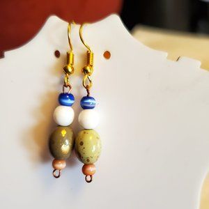 Gold Tone Hook Glass and Cat's Eye Bead Dangle Tony Alexander Jewelry Artisan